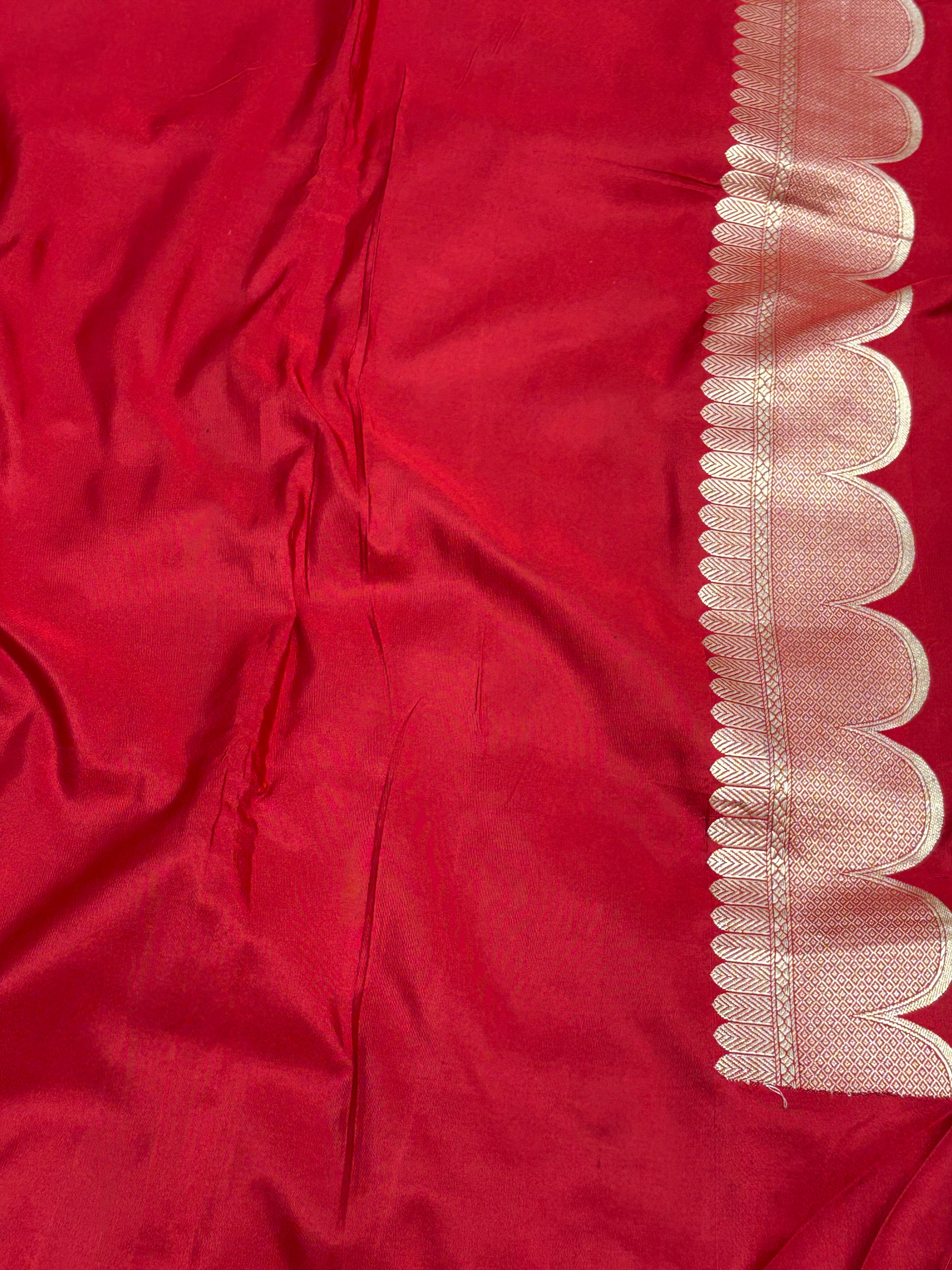 Red Pure Satin Silk Handwoven Banarasi Saree