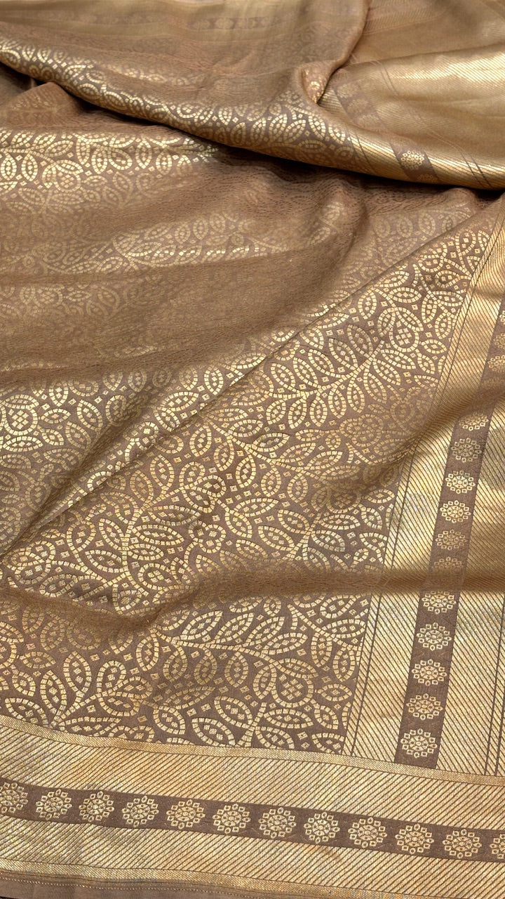 Bronze-Brown Banarasi Katan Brocade Silk Saree