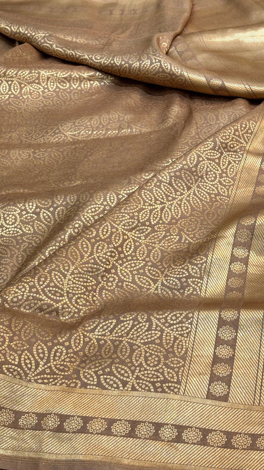 Bronze-Brown Banarasi Katan Brocade Silk Saree