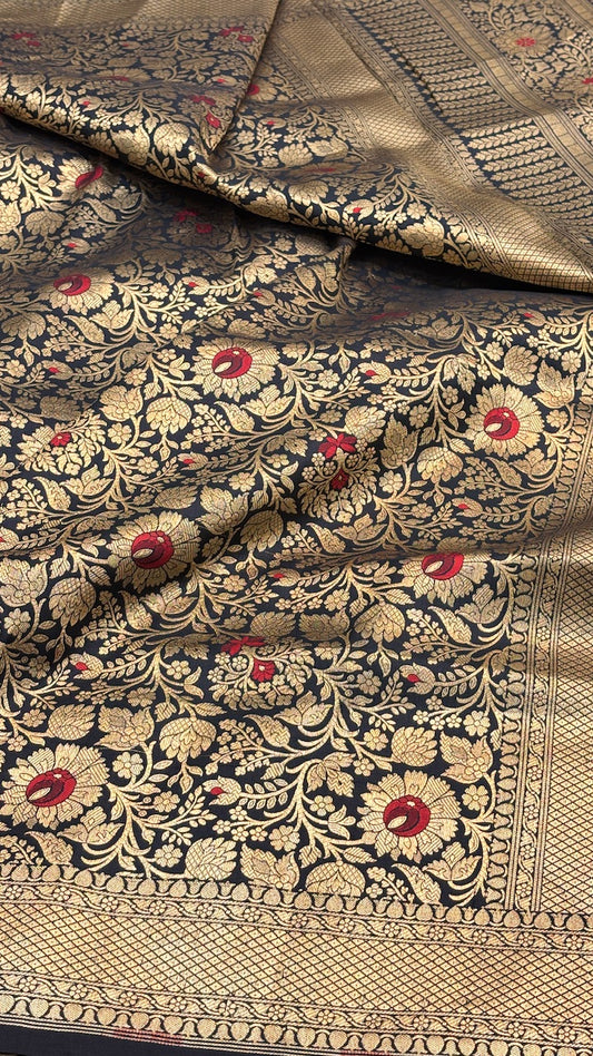 Navy Blue Banarasi Brocade Silk Saree