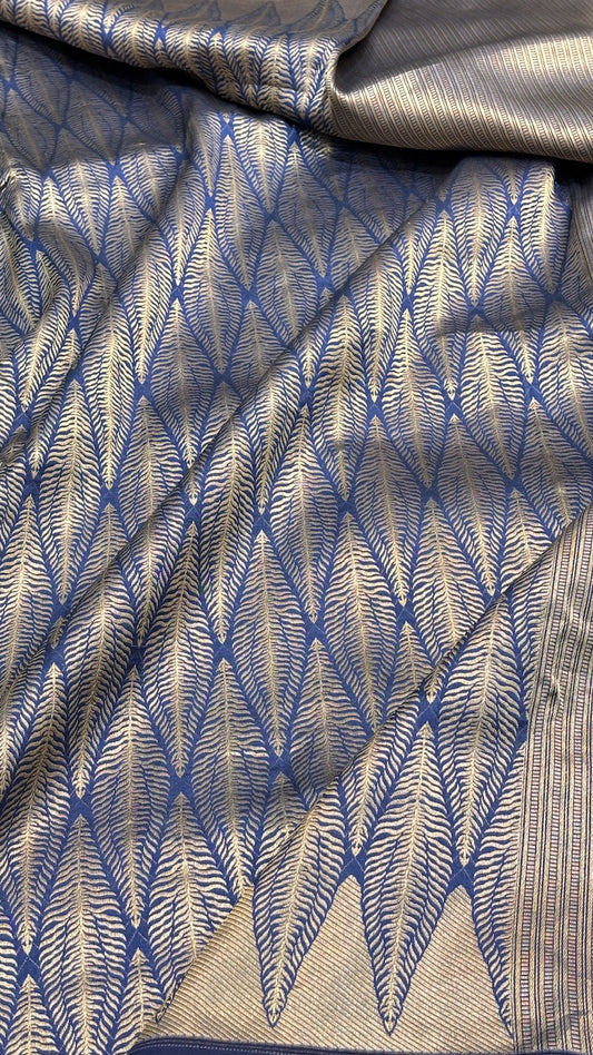 Blue Banarasi Katan Brocade Silk Saree