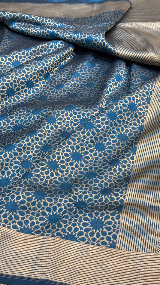 Turquoise Blue Banarasi Katan Brocade Silk Saree