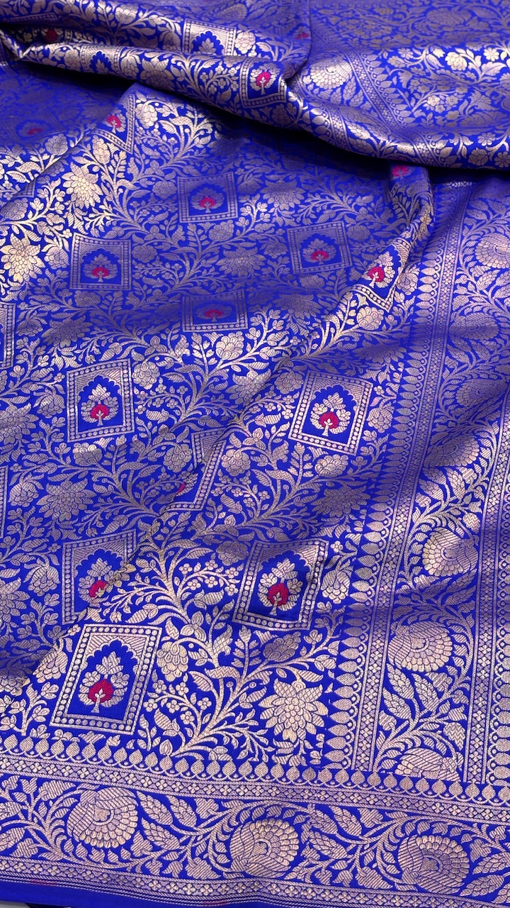 Blue Banarasi Katan Brocade Silk Saree