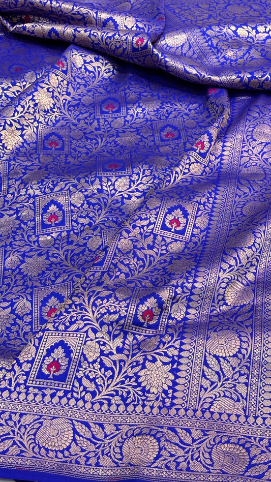 Blue Banarasi Katan Brocade Silk Saree