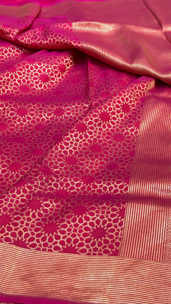 Deep Pink Banarasi Katan Brocade Silk Saree