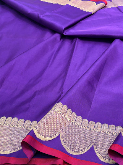 Purple Pure Satin Silk Handwoven Banarasi Saree
