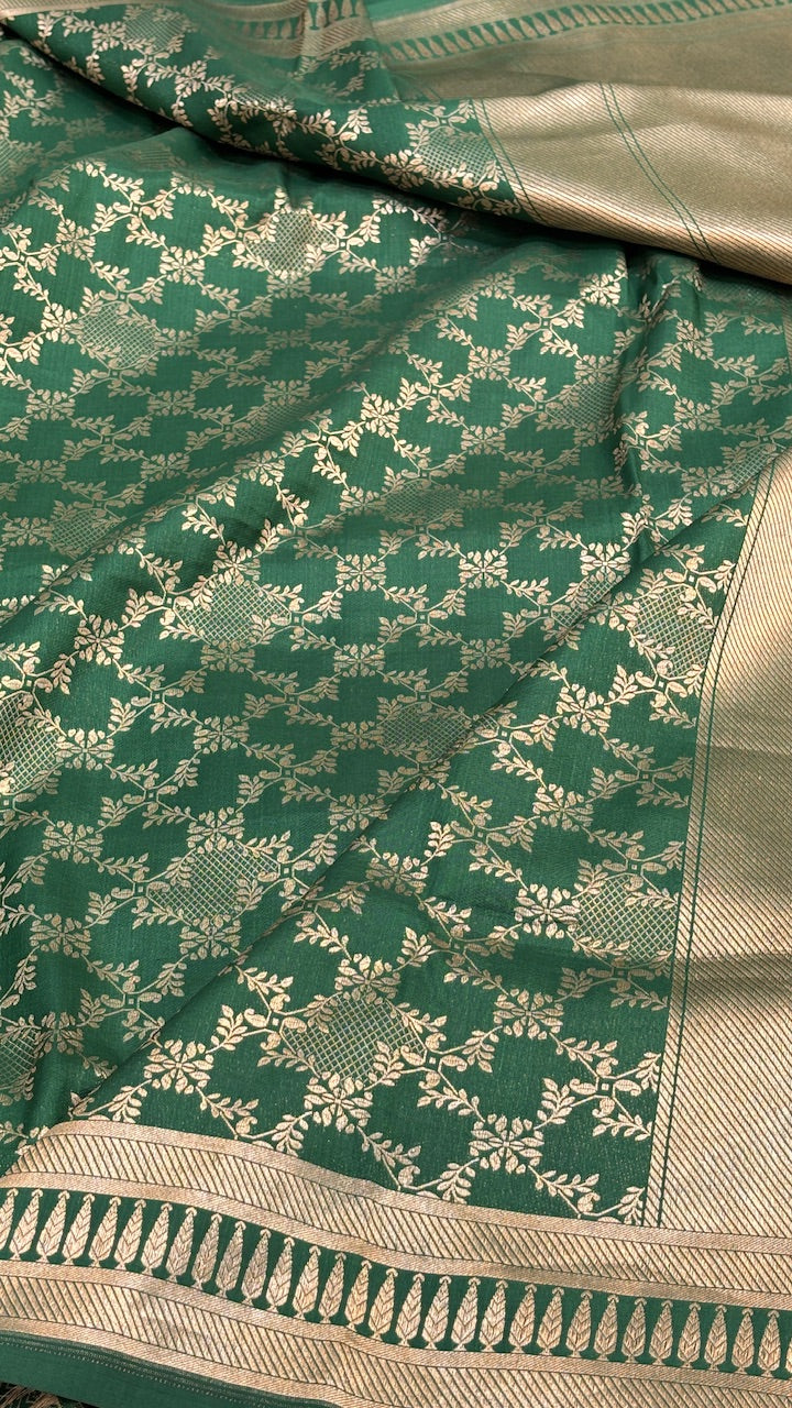 Deep Green Banarasi Katan Brocade Silk Saree
