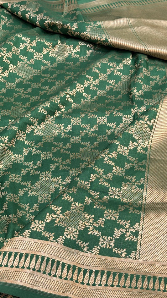 Deep Green Banarasi Katan Brocade Silk Saree