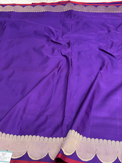 Purple Pure Satin Silk Handwoven Banarasi Saree