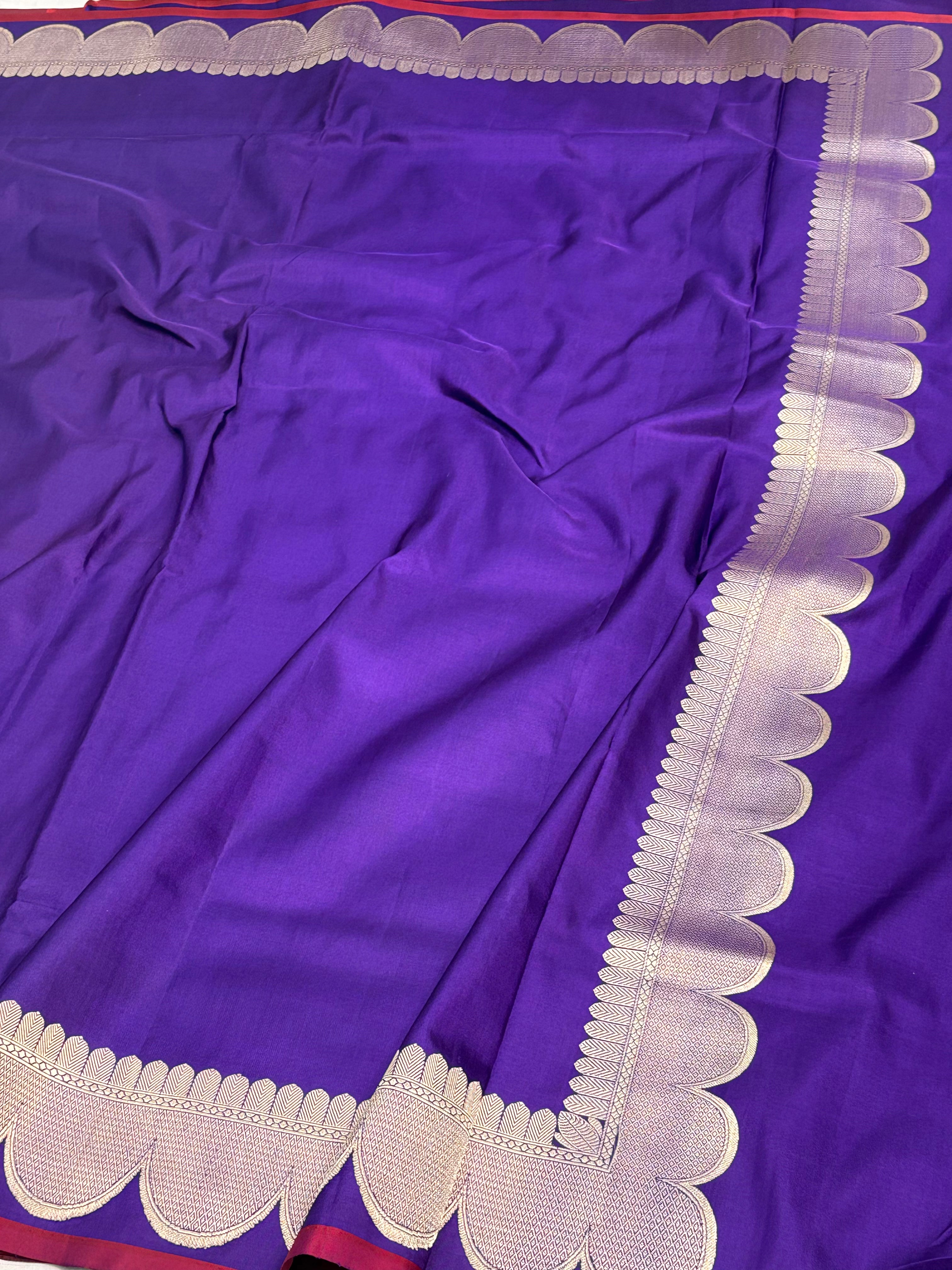 Purple Pure Satin Silk Handwoven Banarasi Saree
