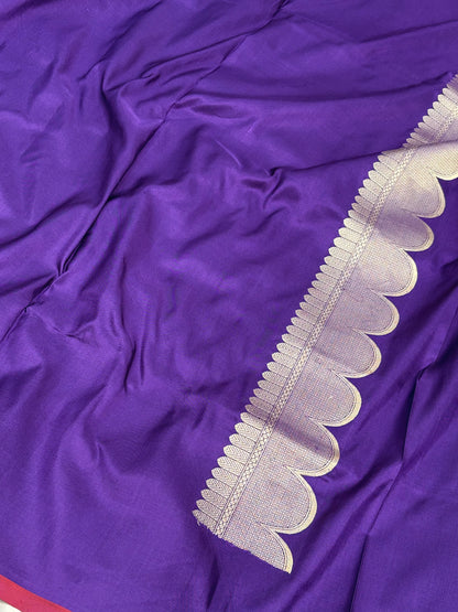 Purple Pure Satin Silk Handwoven Banarasi Saree