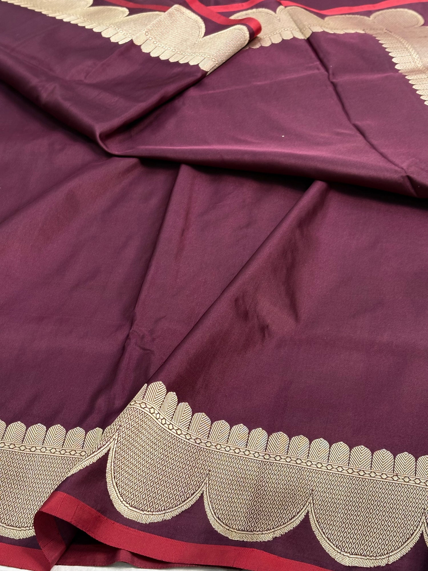 Brown Pure Satin Silk Handwoven Banarasi Saree