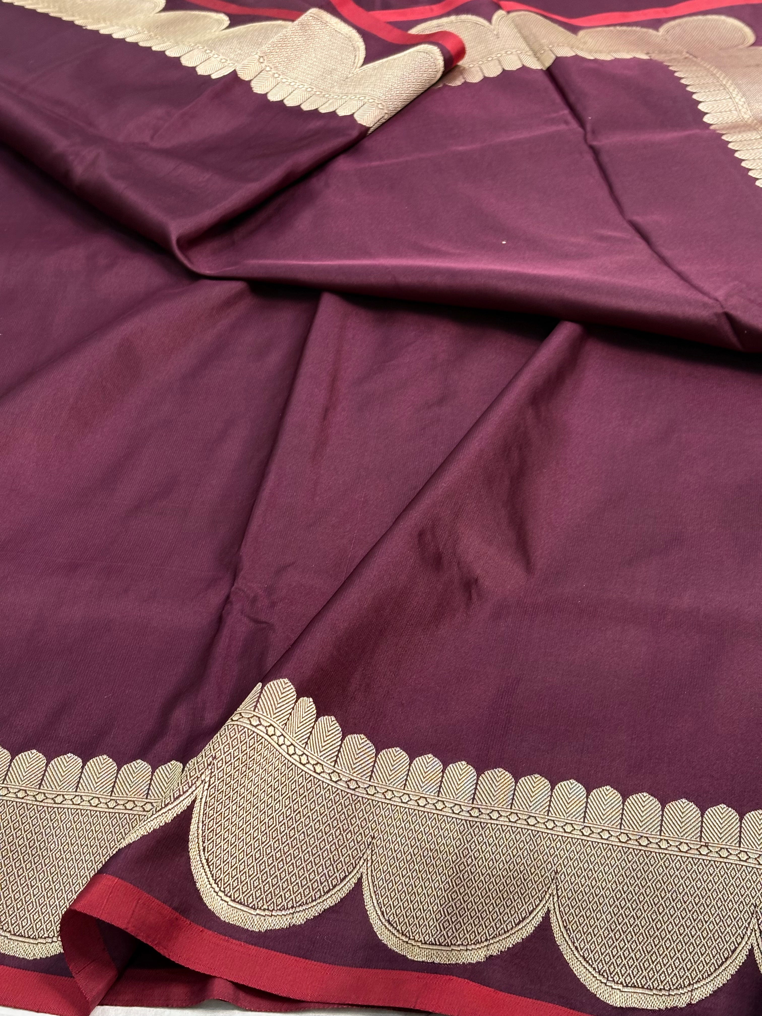 Brown Pure Satin Silk Handwoven Banarasi Saree