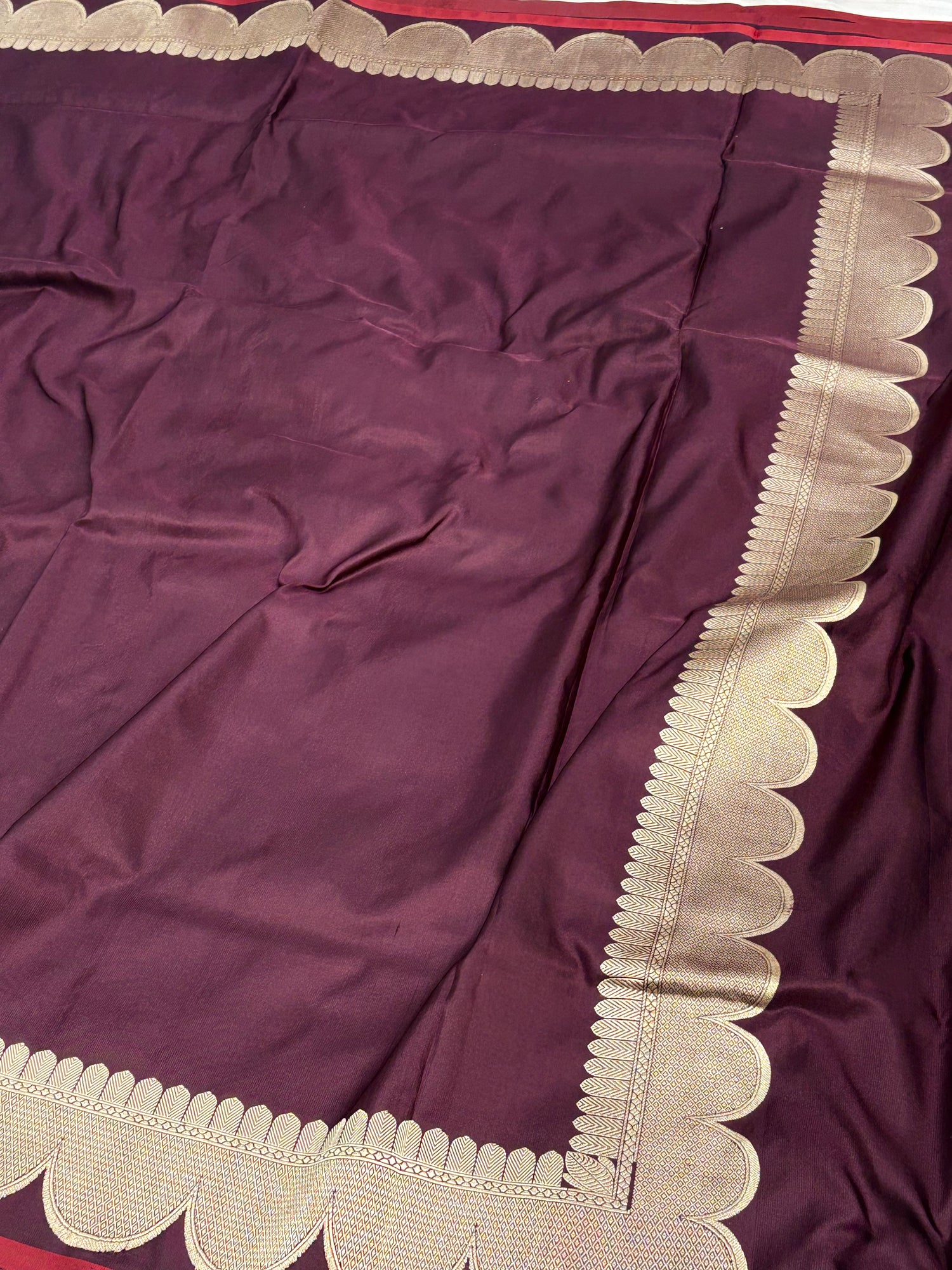 Brown Pure Satin Silk Handwoven Banarasi Saree