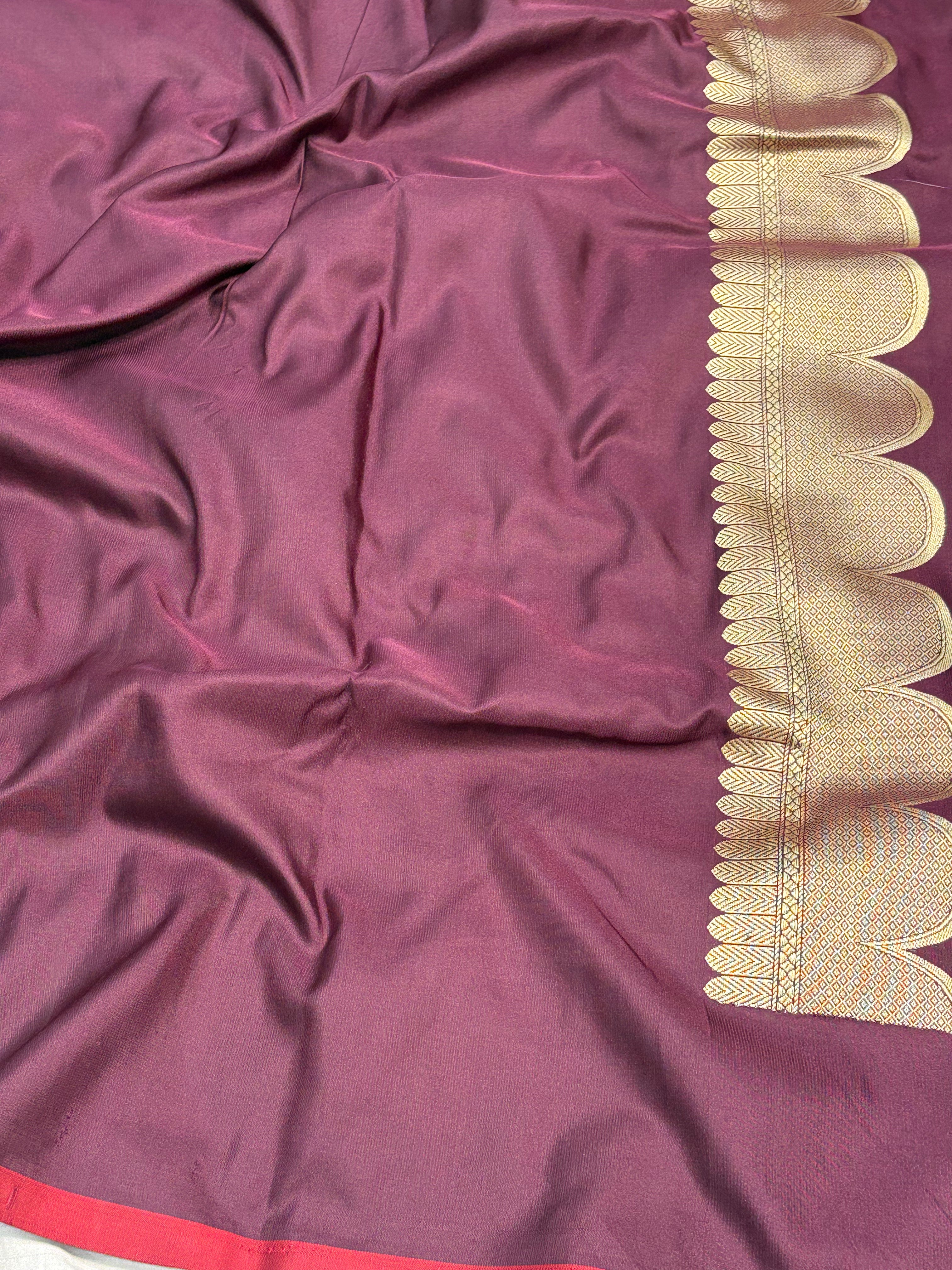 Brown Pure Satin Silk Handwoven Banarasi Saree