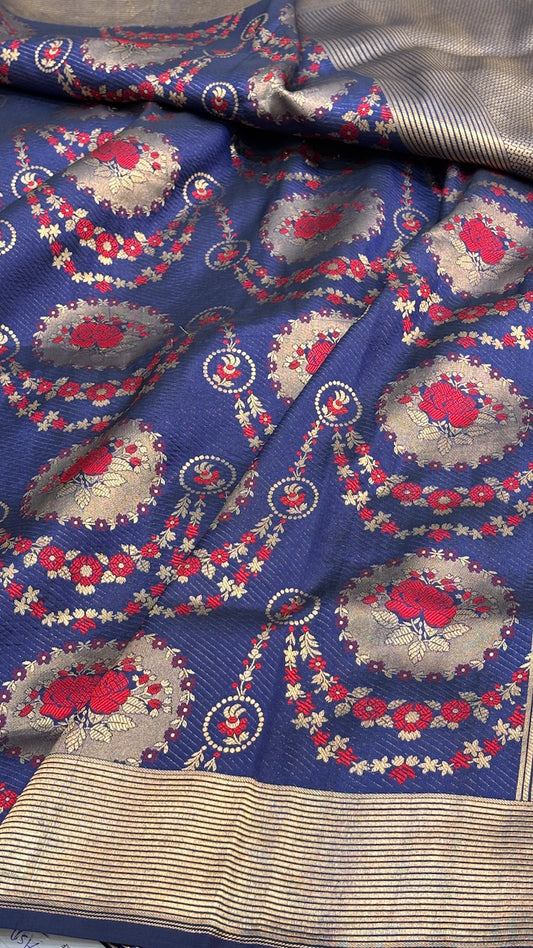 Navy Blue Banarasi  Brocade Silk Saree