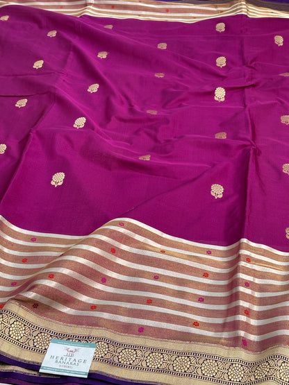 Pure Kora Handwoven Banarasi Saree with Tissue Border and Silver Stripes