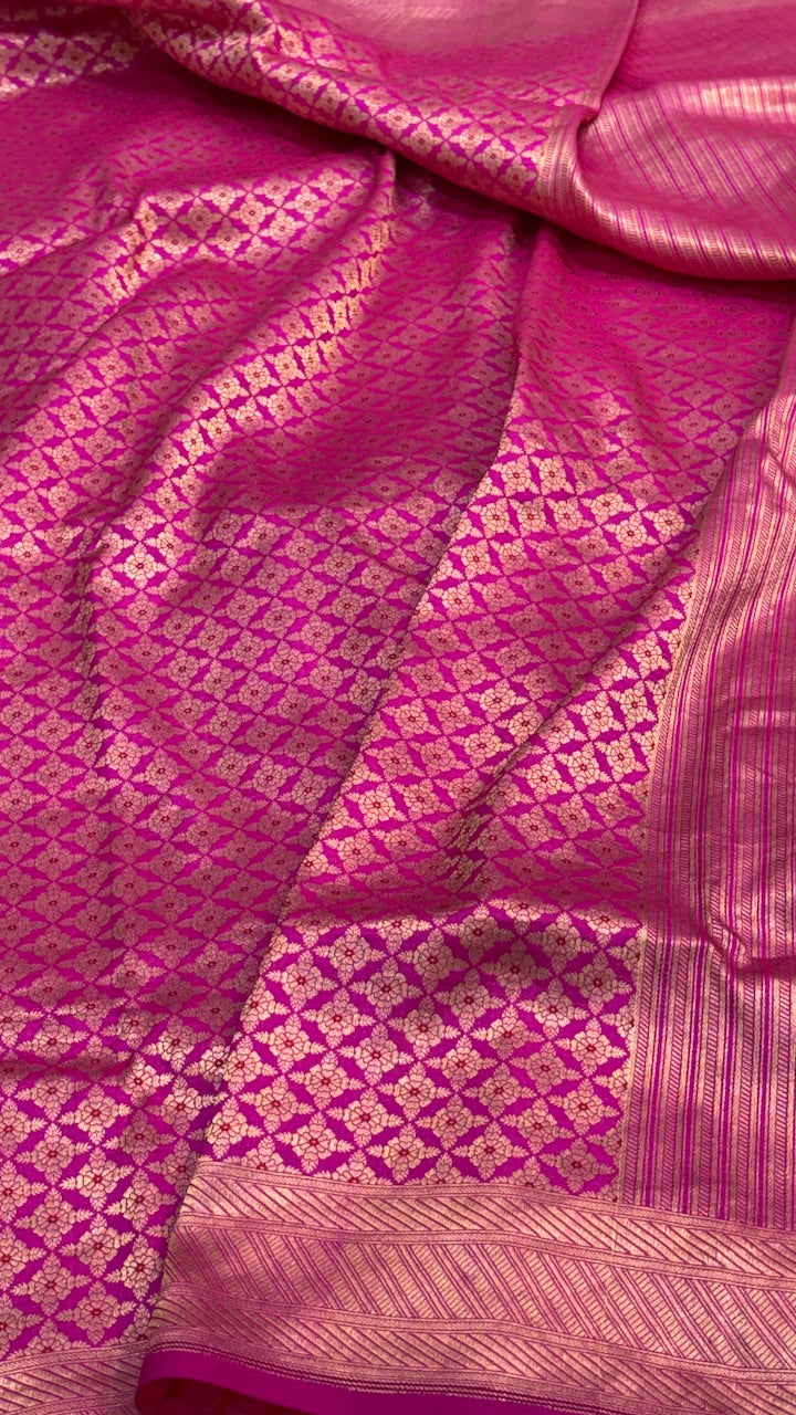 Bright Pink Banarasi Katan Brocade Silk Saree