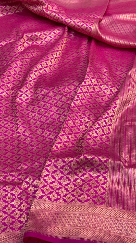 Bright Pink Banarasi Katan Brocade Silk Saree