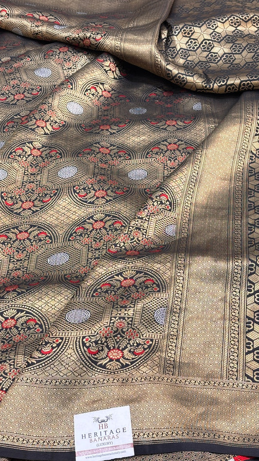 Black Banarasi Brocade Silk Saree