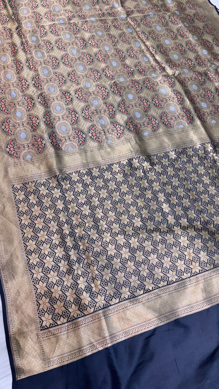 Black Banarasi Brocade Silk Saree