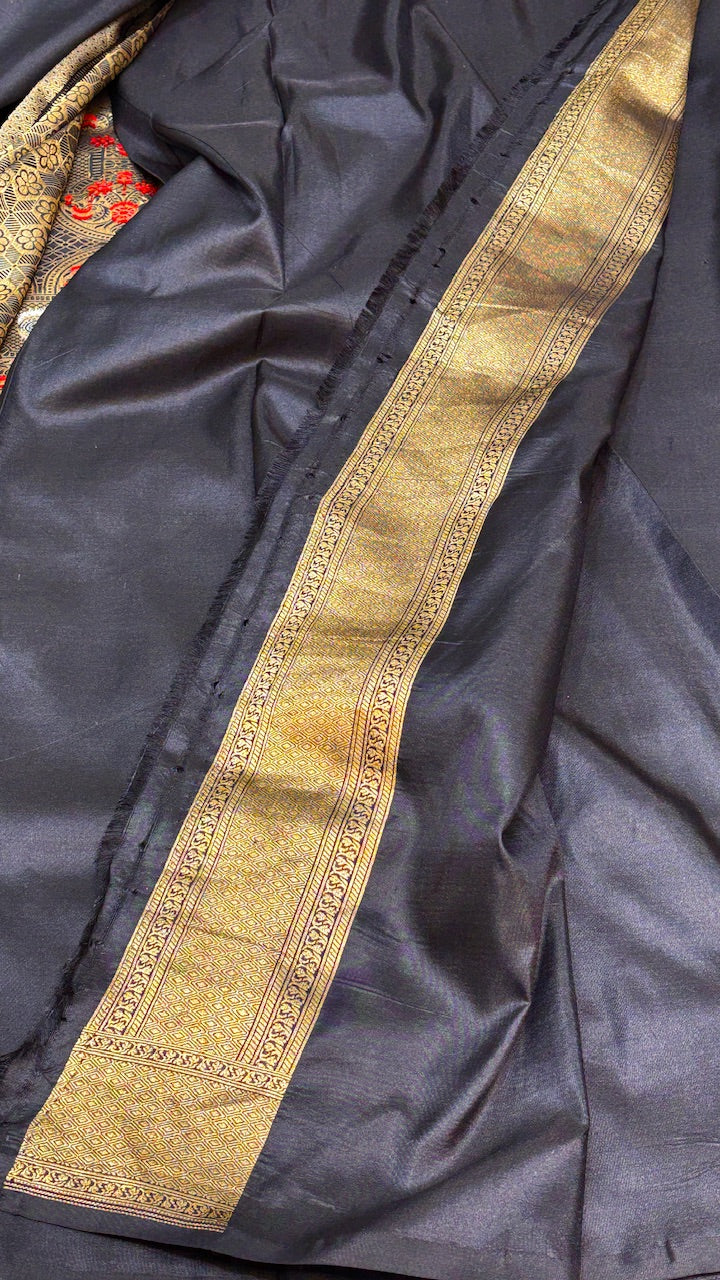 Black Banarasi Brocade Silk Saree