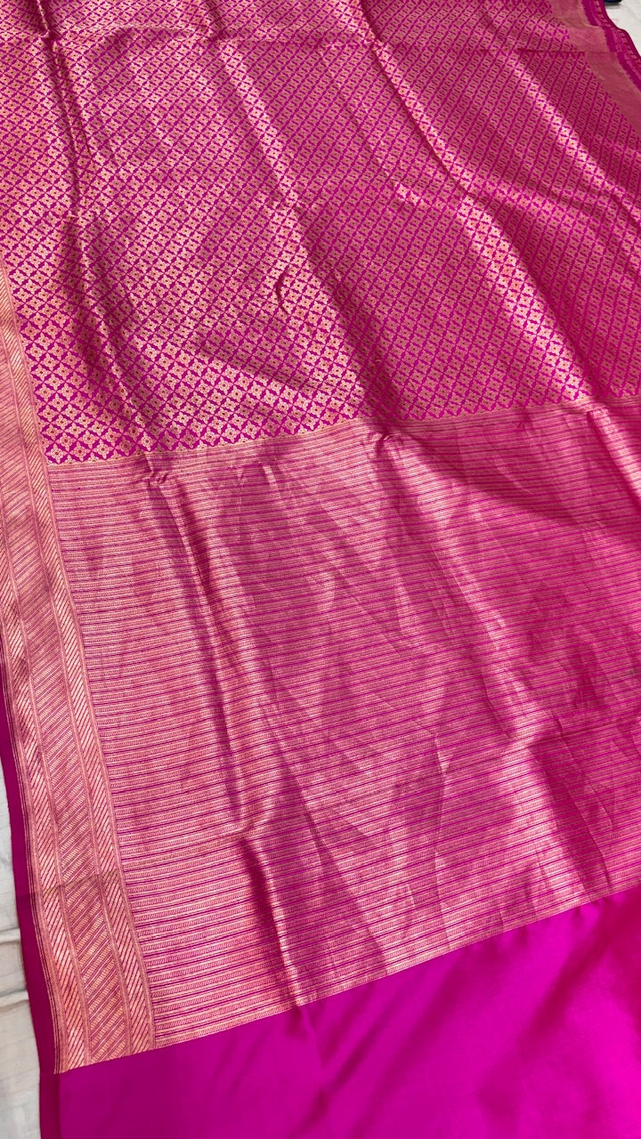 Bright Pink Banarasi Katan Brocade Silk Saree