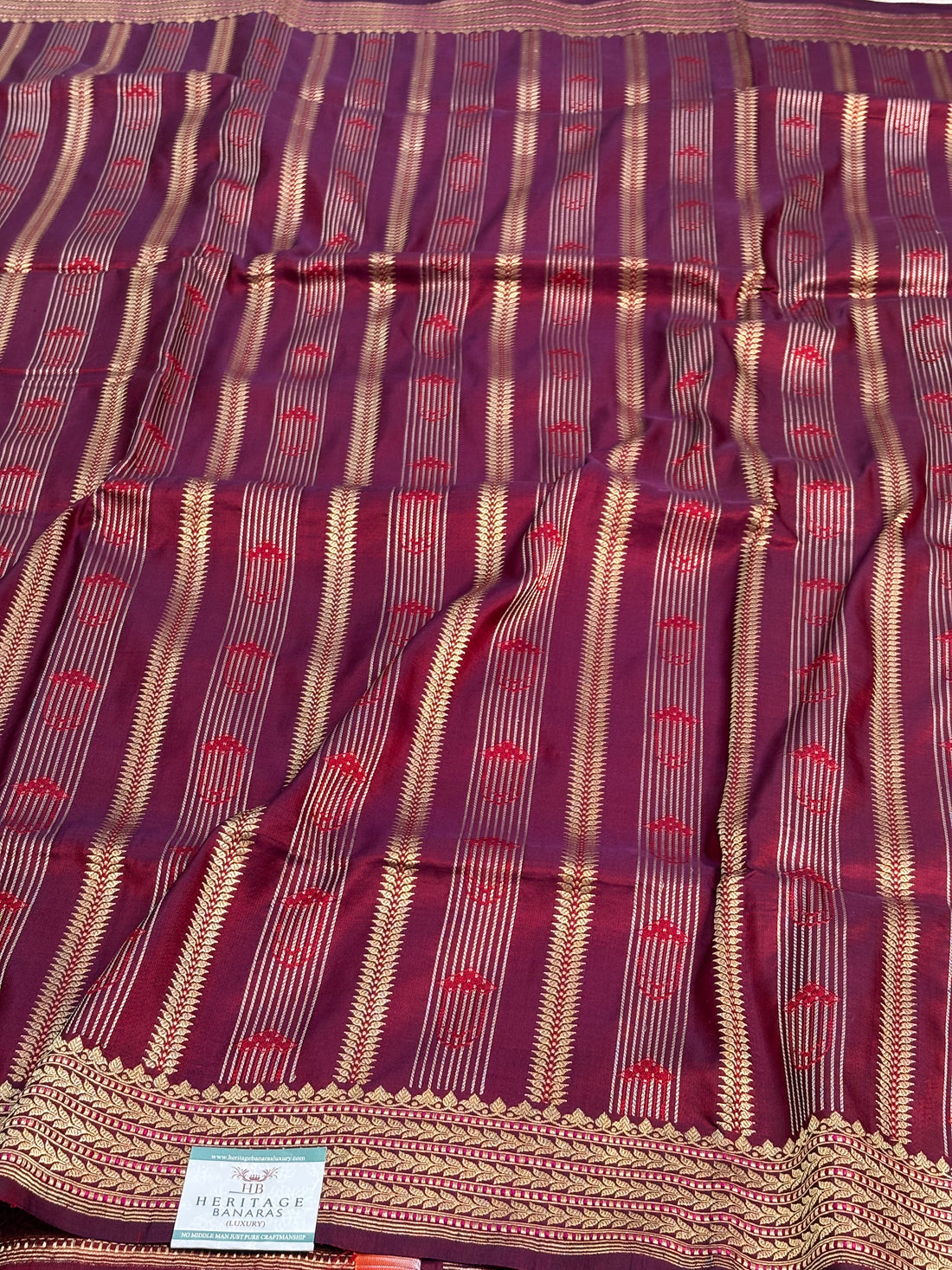 Handwoven Banarasi Pure Satin Silk Striped Saree