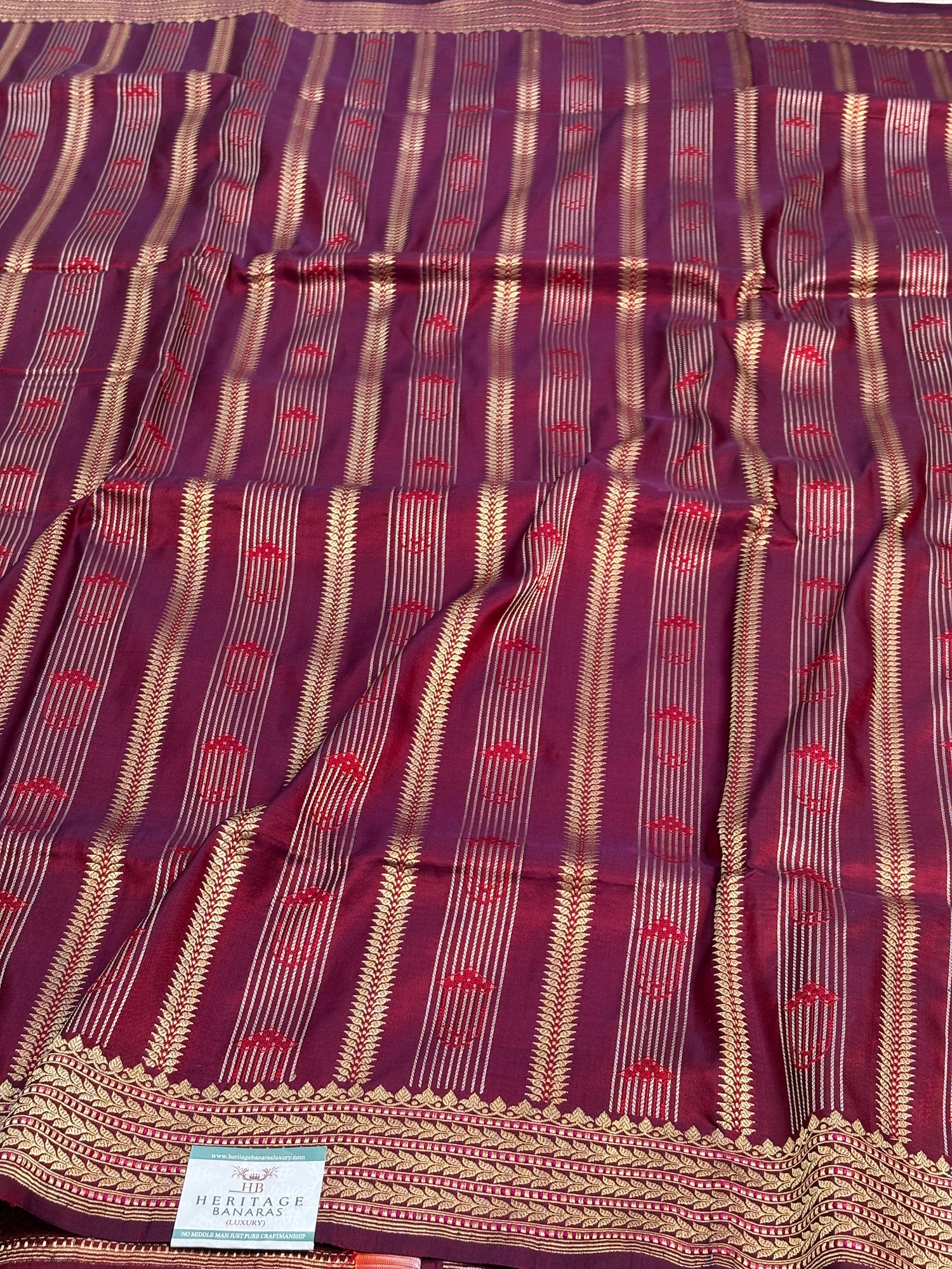 Handwoven Banarasi Pure Satin Silk Striped Saree