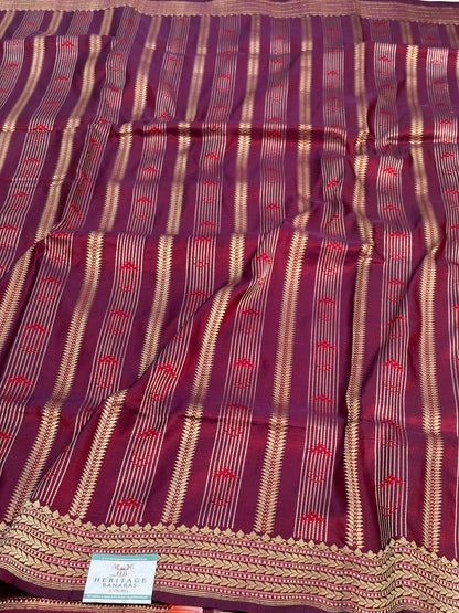Handwoven Banarasi Pure Satin Silk Striped Saree