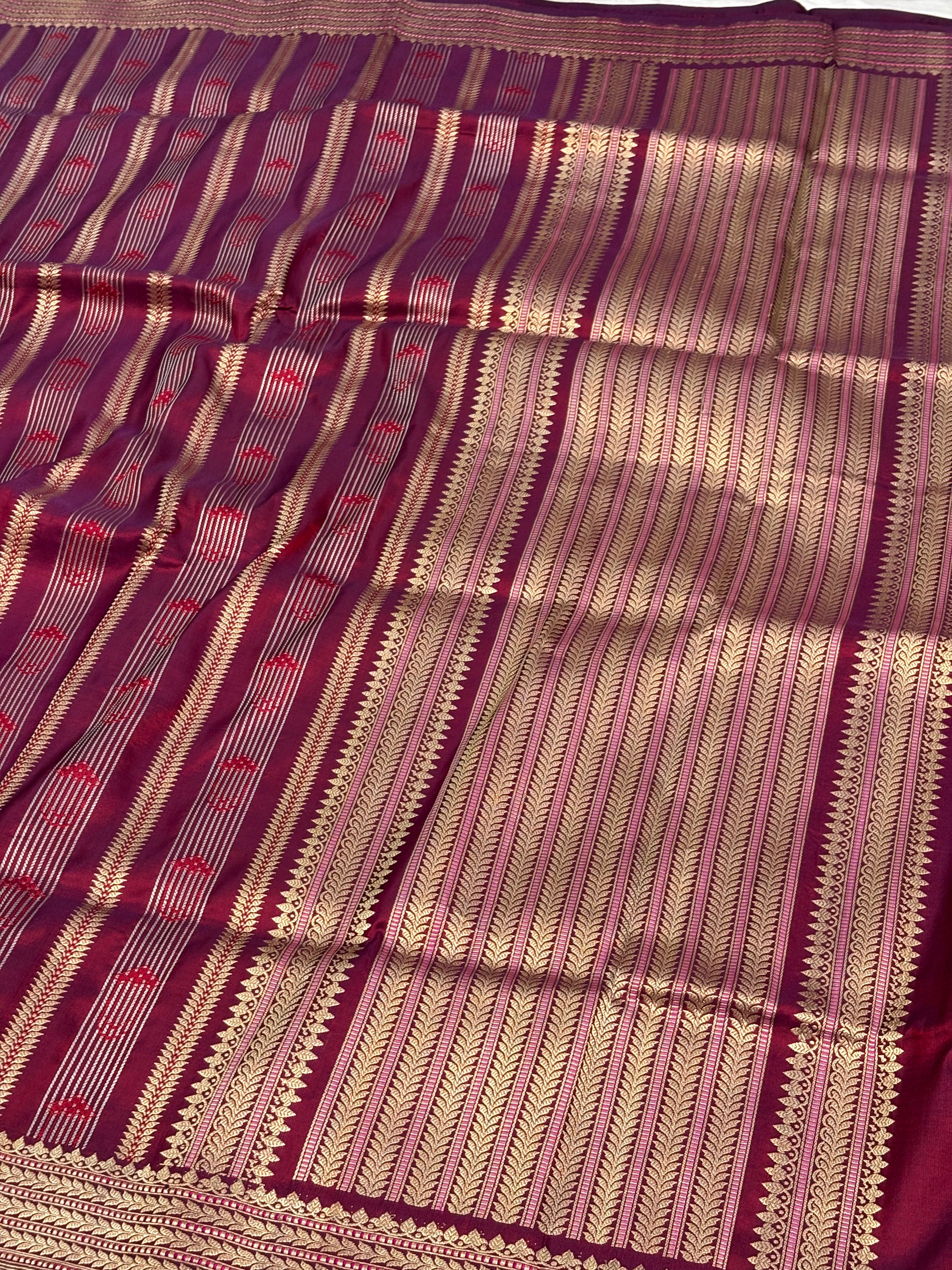 Handwoven Banarasi Pure Satin Silk Striped Saree