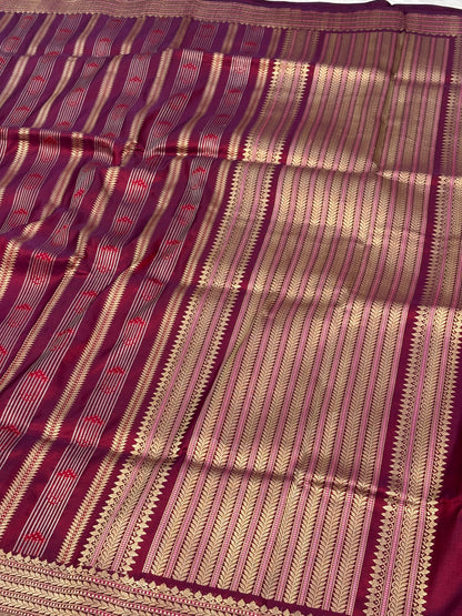 Handwoven Banarasi Pure Satin Silk Striped Saree