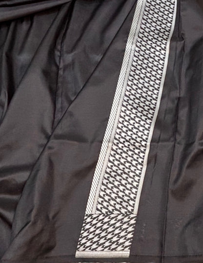 Black and White Banarasi Katan Brocade Silk Saree