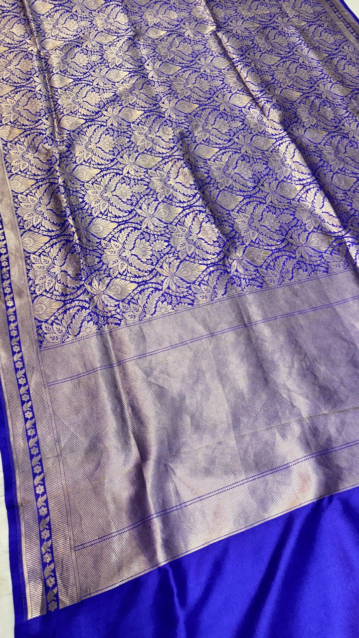 Neon Blue Banarasi Katan Brocade Silk Saree