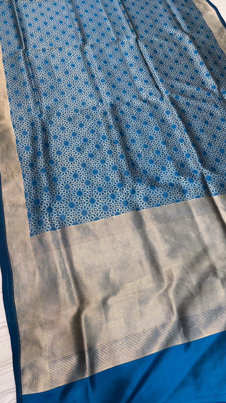 Turquoise Blue Banarasi Katan Brocade Silk Saree