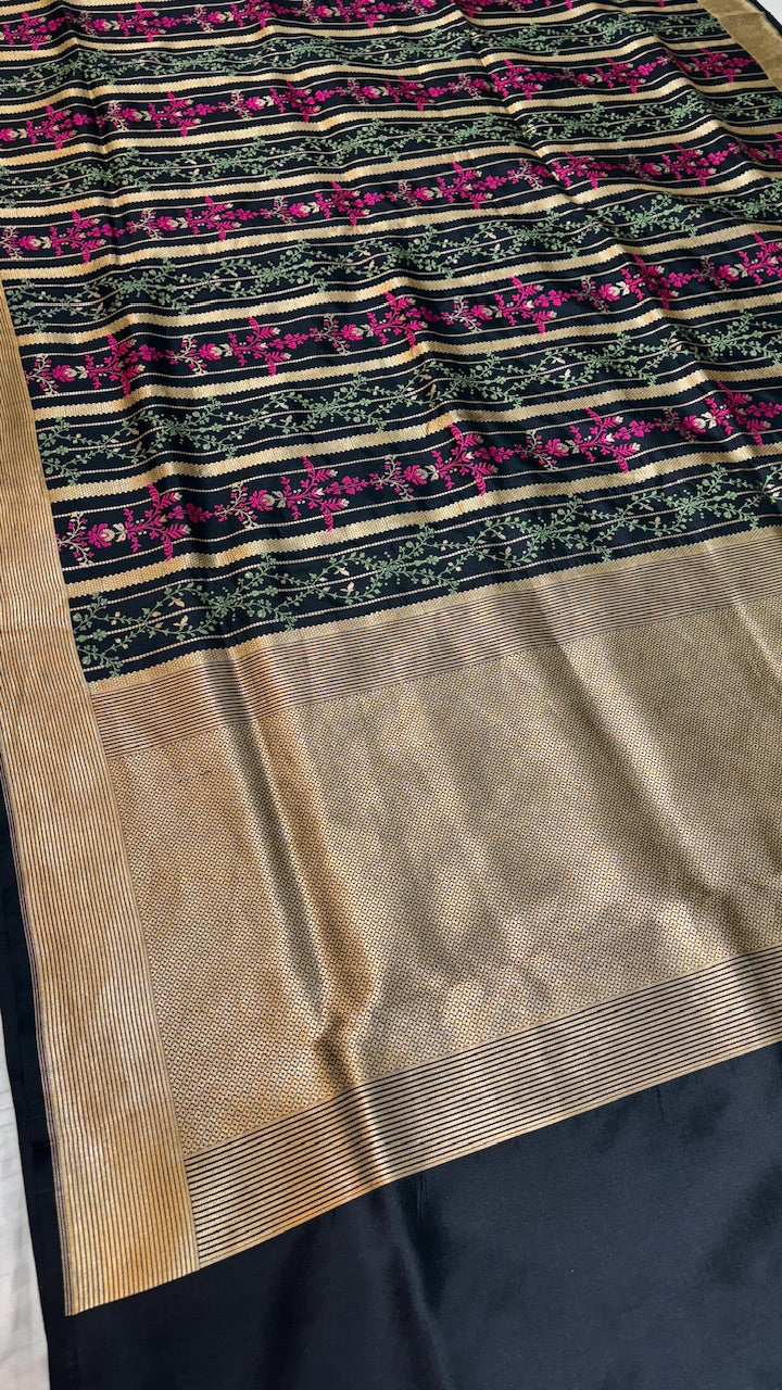Black Banarasi Katan Brocade Silk Saree