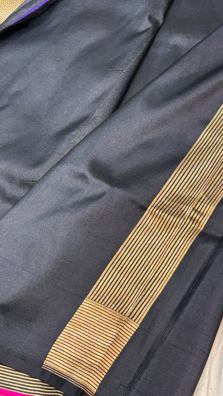 Black Banarasi Katan Brocade Silk Saree