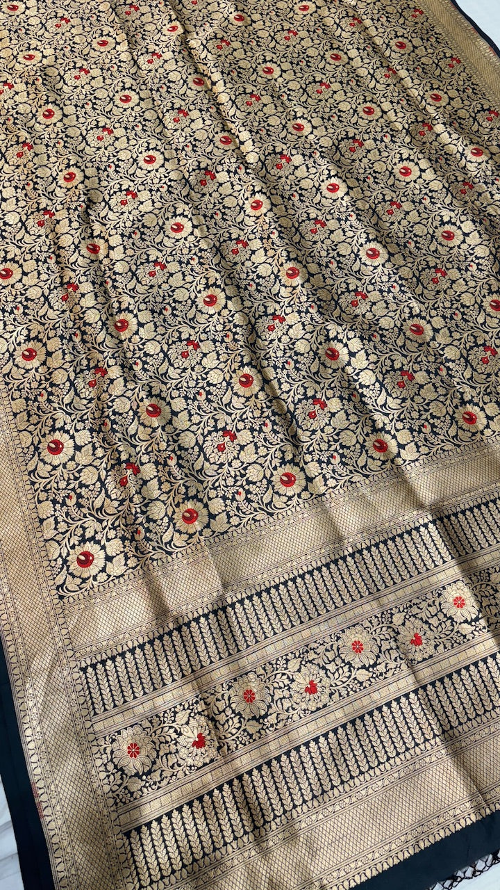 Navy Blue Banarasi Brocade Silk Saree