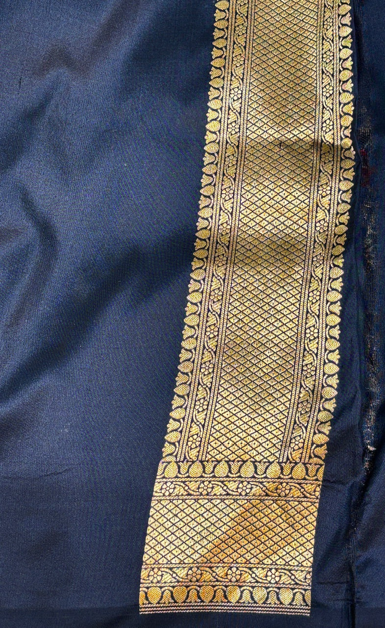 Navy Blue Banarasi Brocade Silk Saree