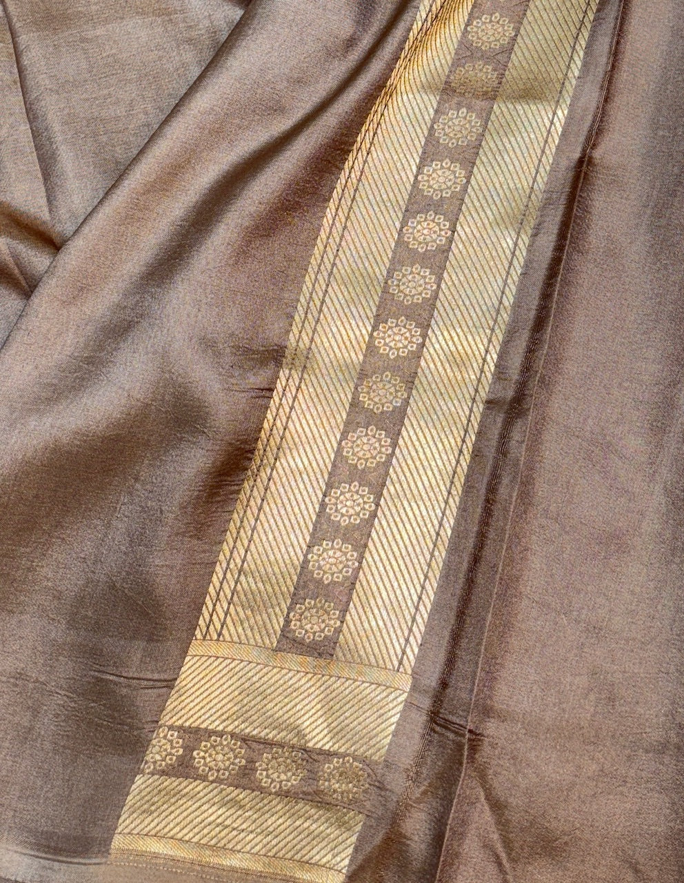 Bronze-Brown Banarasi Katan Brocade Silk Saree
