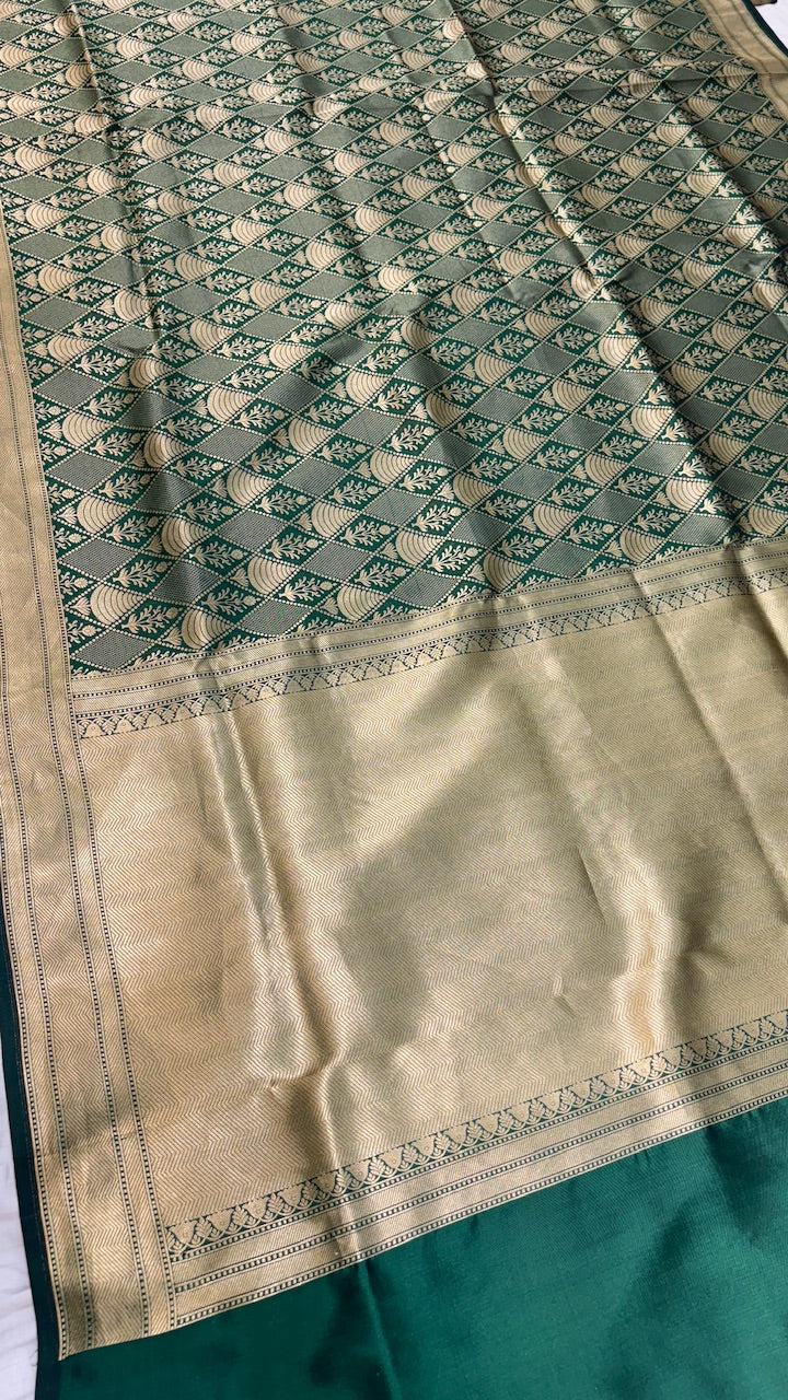 Dark Green Banarasi Katan Brocade Silk Saree
