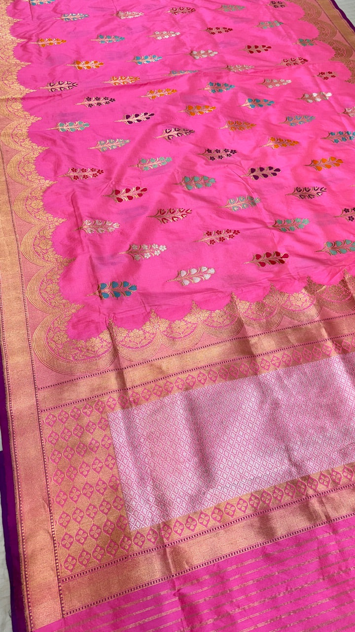 Hot Pink  Banarasi Katan Silk Handwoven Saree (Copy)