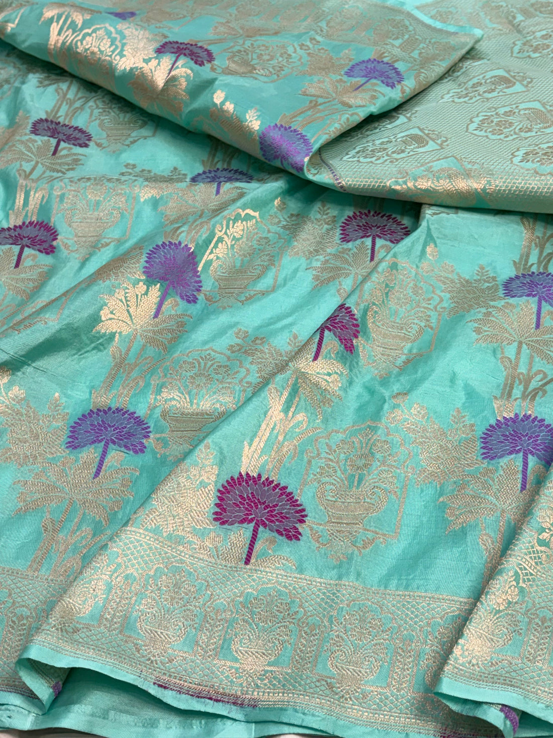 Sea Green Pure Katan Silk Cutwork Banarasi Saree