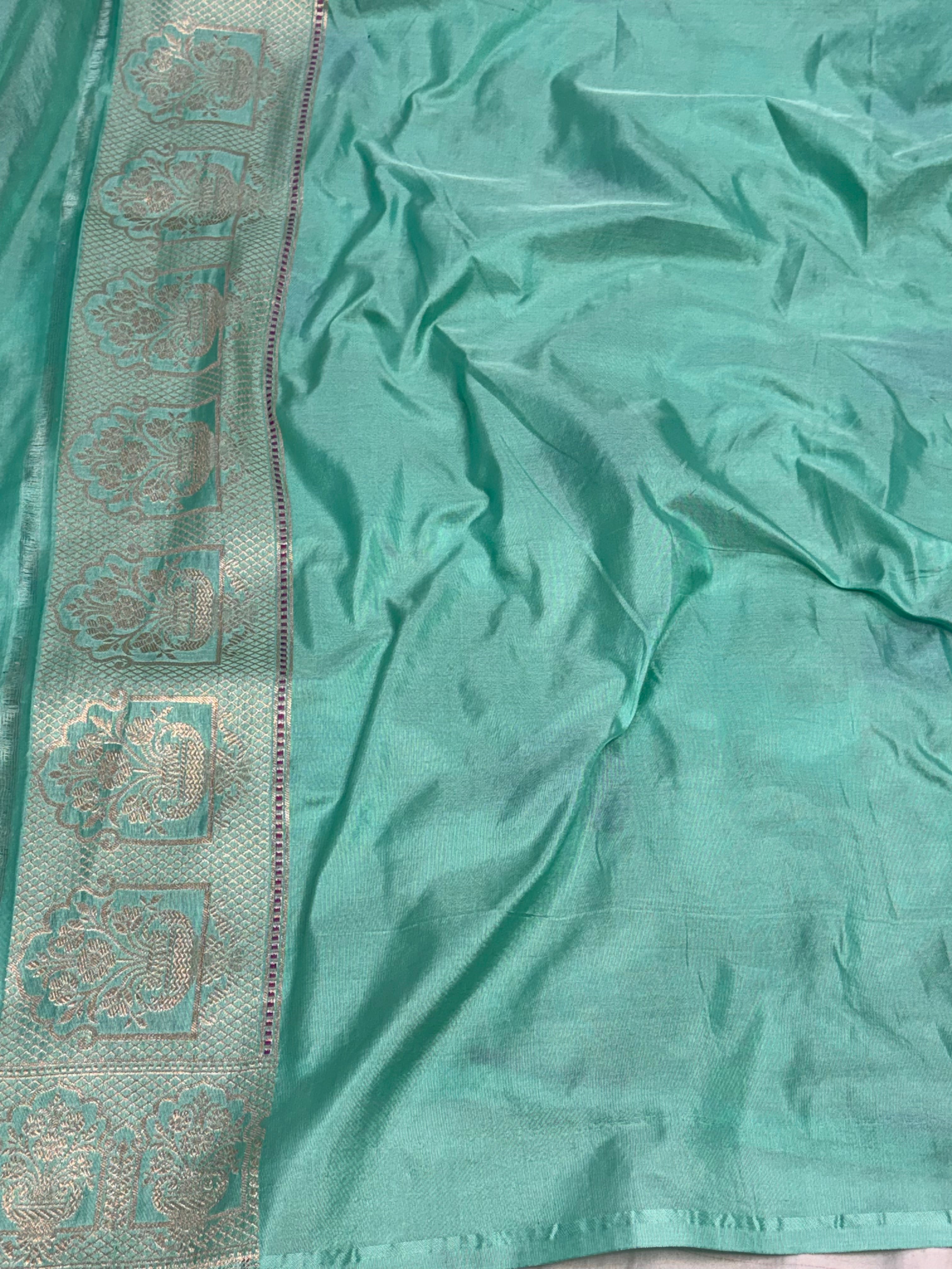Sea Green Pure Katan Silk Cutwork Banarasi Saree