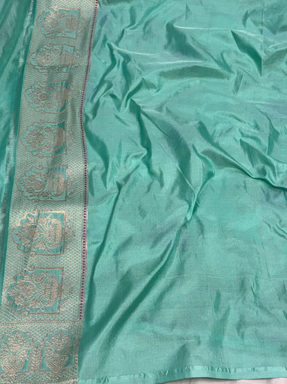 Sea Green Pure Katan Silk Cutwork Banarasi Saree