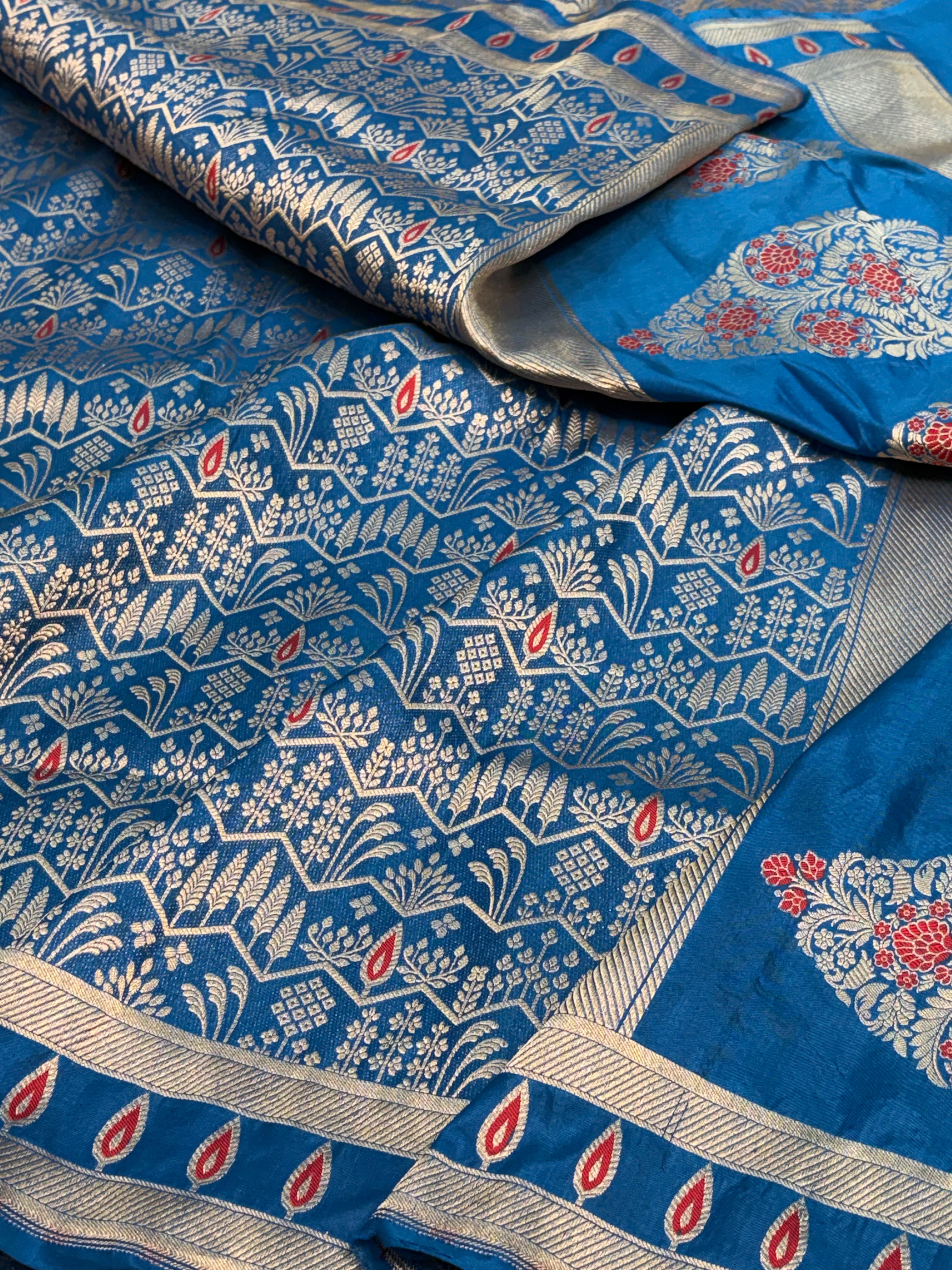Royal Blue Meenakari Brocade Banarasi Saree with Boota Pallu