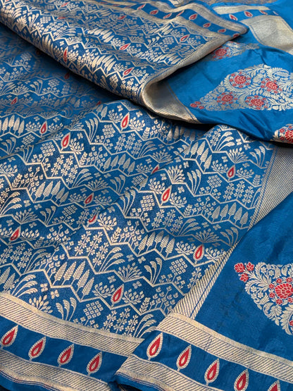 Royal Blue Meenakari Brocade Banarasi Saree with Boota Pallu