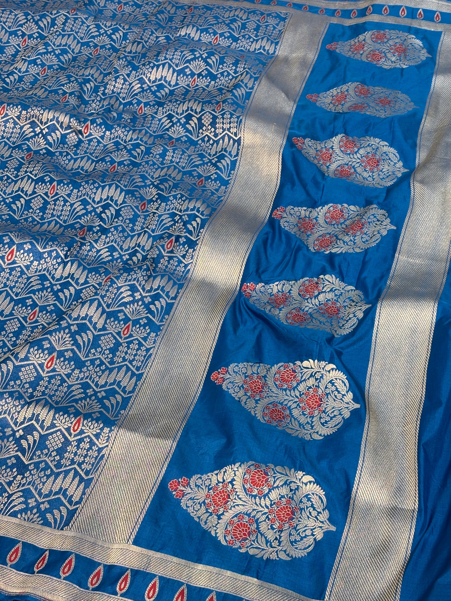 Royal Blue Meenakari Brocade Banarasi Saree with Boota Pallu