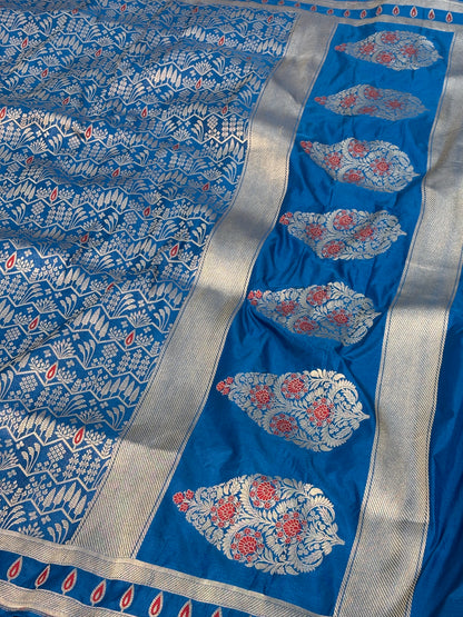 Royal Blue Meenakari Brocade Banarasi Saree with Boota Pallu