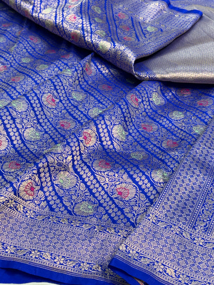 Royal Blue Pure Katan Silk Meenakari Brocade Banarasi Saree